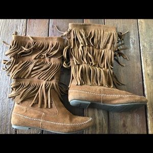 Lauren Conrad fringe moccasin boots